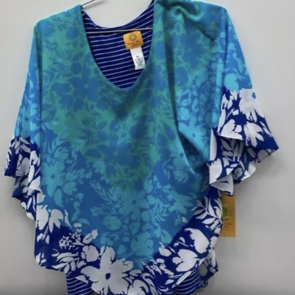 Ruby Rd Blue Floral Butterfly Woven Top NWT MSRP $59 - Picture 2 of 5